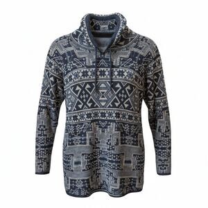 Chaps Unisex Blue Aztec Navajo Tribal Geometric Cowl Neck Knit Sweater Top 2XL